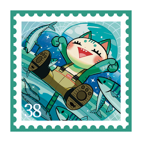 スタンプアニマル Fisherman Cat by HAKURO ポストカード (4803614801972)