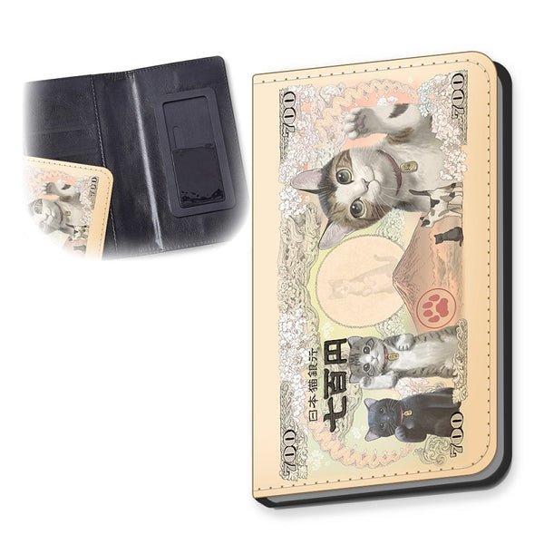 招福・猫紙幣 手帳型スマホケース (M) (4655270723636)